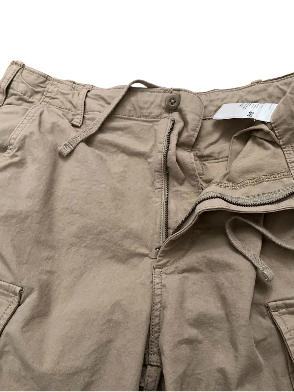 Uniqlo Cargo Pants Mens Size M Drawstring Stretch Relaxed Fit Ankel String Beige